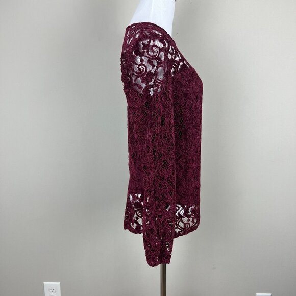 Sundance‎ Blouse Top Womens XS Burgundy Velvet Lace Sheer Floral Long Sleeve - Picture 5 of 9